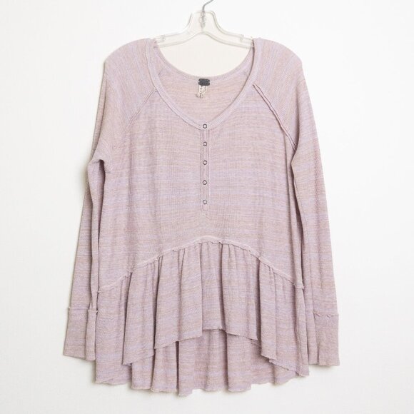 Free People We The Free Peplum Thermal Top Pink Lavender Long Sleeve Henley - Picture 2 of 14